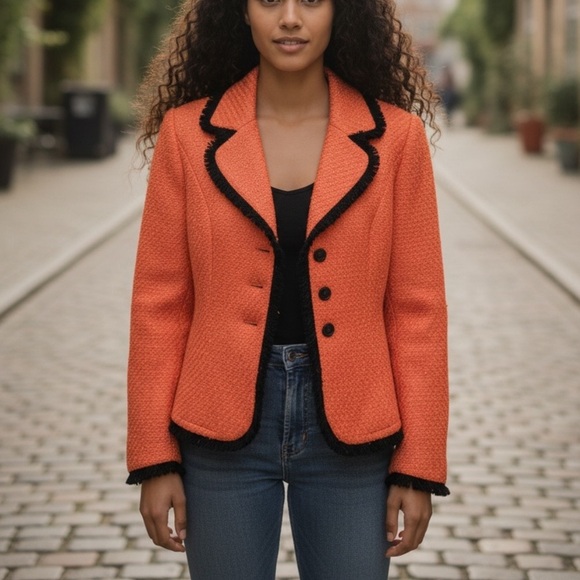 Talbots Jackets & Blazers - Talbots Woven Blazer Coral Pink Black Trim 2P